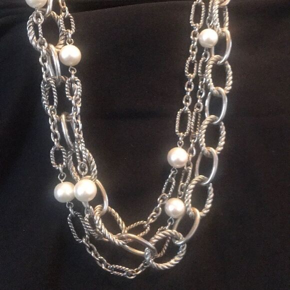 Silver Links and Pearl Necklace!! - Picture 1 of 4